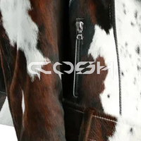 Veste d'hiver pour femme en cuir de vache marron et blanc, style motard, coupe courte, imprimé animal, coupe-vent, grande taille, avec ceinture, Pakistan