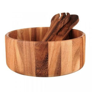 Ensemble de saladiers en bois d'acacia écologique, bols de service en bois naturel avec cuillères et fourchettes assorties pour la maison et la restauration - Product Image 2