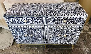 Muebles con incrustaciones de hueso Mesita de noche Gabinete Mesita de noche Incrustaciones de hueso Mesa auxiliar negra Muebles de sala de estar de la India - Product Image 5