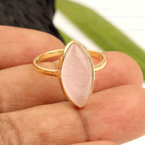 Classics Minimalist <b>Fine</b> <b>Ring</b> Natural Rose Quartz 8x16mm Marquise Shape 925 Sterling Silver 18K Gold Plating Eternity Vermeil - Product Image 5