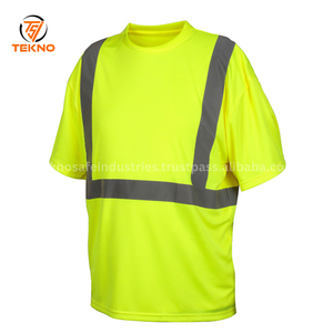 Prix de gros T-shirt de travail de sécurité à manches courtes haute visibilité à rayures réfléchissantes pour les travailleurs de la construction. - Product Image 3