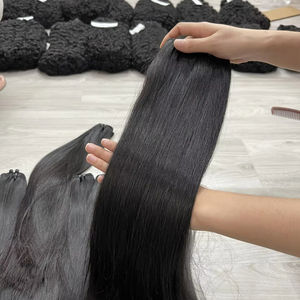 Extensión de cabello de trama negra natural recta de hueso brillante y cierre a juego con cabello vietnamita 100% - Product Image 1