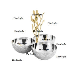 Juego de diferentes tamaños de tres cuencos para servir chocolates en cuenco decorativo de aluminio dorado con asa - Product Image 4