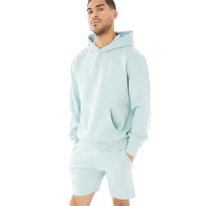 Ensemble de survêtement décontracté 100 % coton pour homme, personnalisable, avec short et col à capuche, motif uni, coupe régulière, grammage lourd - Product Image 1