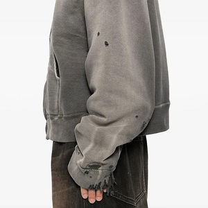 Nouveau sweat à capuche pour homme en coton épais de couleur unie, tendance en ligne, de haute qualité, surdimensionné, épaules tombantes, délavé à l'acide, uni - Product Image 6