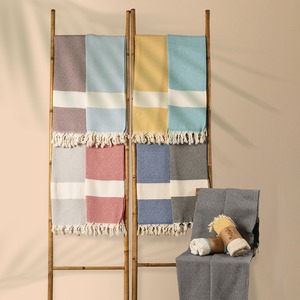 Vente en gros Avior 100% coton Jacquard fait à la main turc Fouta serviette écologique à séchage rapide 100*180cm motif rayé plage personnalisée - Product Image 2