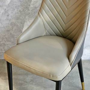 Contemporary Midcentury <b>Dining</b> <b>Chair</b> GA68038 with Faux Leather Upholstery Herringbone Stitching Iron Legs - Product Image 5