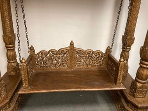 Handgesneden massief teakhouten schommelstoel met kap, minimalistisch design, waterdichte kussens, geschikt voor <span class=keywords><strong>2</strong></span> personen, voor buitengebruik in het park. - Product Image 5