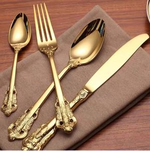 hot <b>sale</b> Luxury Stainless Steel wedding banquet shinny gold plated Cutlery flatware spoon and fork set <b>safe</b> and healthy - Product Image 2