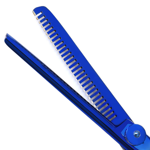 Kit professionnel de coupe et d'amincissement des cheveux en acier inoxydable de 6 pouces Ciseaux de coiffeur droits tranchants à revêtement bleu - Product Image 5