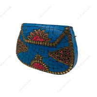 Pochette de soirée artisanale en mosaïque bleue naturelle, incrustée de métal de luxe, écologique, pour mariage, sac à main de créateur pour femme