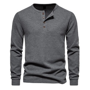 Soft Polyester/Cotton Knitted O-Neck Men's High Quality Quick-Dry Breathable <b>Long</b> <b>Sleeve</b> Leisure <b>Top</b> Solid Grey White <b>Black</b> - Product Image 2