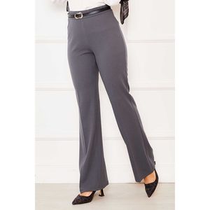 Women's Smoke Grey Flare Pants with <b>Elasticated</b> High <b>Waist</b> Anti-Wrinkle and Breathable Crepe & Canvas <b>Trousers</b> - Product Image 2