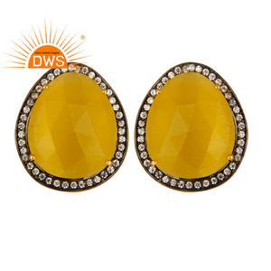 Yellow Chalcedony Gemstone Zircon <b>Set</b> Earrings 925 Silver <b>Gold</b> Plated Fashion Stud Earrings Manufacturer Jewelry - Product Image 4