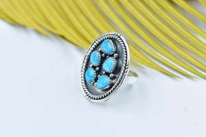 Handmade Blue Rich <b>Turquoise</b> and Sterling Silver Adjustable Cluster <b>Ring</b> for Women - Product Image 4