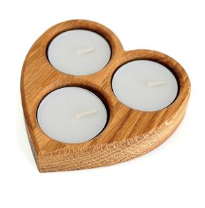 Bougeoir chauffe-plat en bois avec-Chêne en bois massif-Bougeoirs votifs-Forme de coeur rustique - Product Image 1