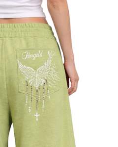 Pantalons de survêtement à jambes larges à imprimé floral de dragon vert personnalisés pour femmes, streetwear surdimensionné, coupe ample, pantalon de jogging en molleton, OEM personnalisé - Product Image 6