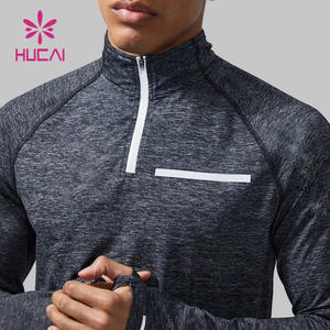 HUCAI alto impacto secado rápido silicona cremallera Slim Fit transpirable hombres logotipo personalizado manga larga Top camisa para hombre - Product Image 2