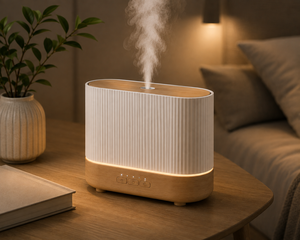 Difusor de Aromas Moderno, Humidificador Ultrasónico de Aceites Esenciales, Base de Madera, Cuerpo Acanalado, para Hogar, Dormitorio, Oficina - Product Image 3