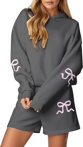 Ensemble de survêtement décontracté pour femmes, sweat-shirt à capuche ample à imprimé nœud et short de survêtement, en molleton, pour l'automne et l'hiver 2025 - Product Image 2