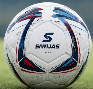 Ballon de football taille 5 texturé blanc bleu rouge pour match et entraînement - Product Image 1