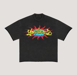 Vintage lavé à l'acide deux pièces ensemble hommes Streetwear sérigraphié Shorts t-shirts Patch surdimensionné T-Shirt bord brut Shorts grande taille - Product Image 2