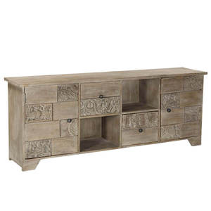Fabriqué à la main réglable 72 pouces en bois de teck massif rustique modulaire Console multimédia buffet sculpté détails ferme meuble TV salon - Product Image 1