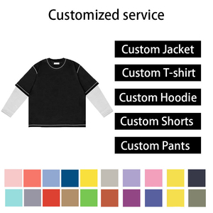 Custom High Quality Cotton Long Sleeve Mens O Neck <b>Patchwork</b> Drop Shoulder Rhinestone Double Layer Long Sleeve Cotton T- <b>Shirt</b> - Product Image 5