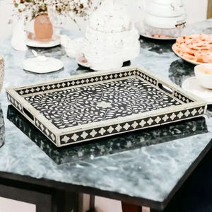 BOOST INLAY BANDEJA DE SERVICIO HECHO A MANO BANDEJA DE LUJO Incrustaciones de hueso Ramadán Desayuno Comida Fruta Café Té Bandeja decorativa - Product Image 1