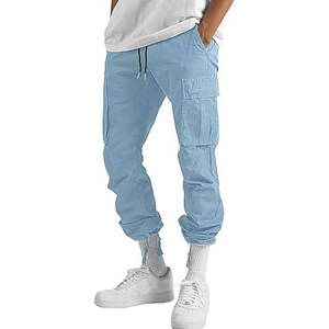 Pantalones Cargo para Hombre con Diseño Multibolsillos, Cómodos para Trabajo al Aire Libre y Uso Diario, Pantalones Joggers Azul Claro con Cordón - Product Image 3