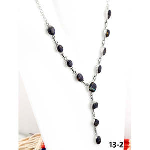 Collier artisanal Southwest Black Jack en or rose, plaqué platine et rhodium, chaîne maille forçat, forme géométrique, sertissage clos en argent sterling - Product Image 3