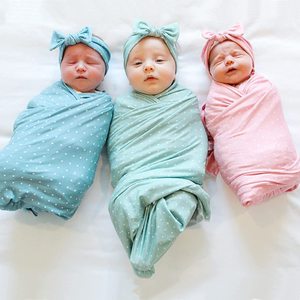 Bé tắm quà tặng sơ sinh nhận được chăn quấn quấn với Bowknot Headband Muslin bé căng ra mềm mại Swaddle chăn đặt - Product Image 1