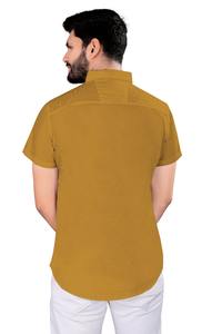 Vente en gros de chemise à manches courtes en satin orange pour hommes, sans repassage, anti-rides, respirant, avec col, tenue professionnelle d'été décontractée pour les affaires - Product Image 3