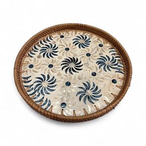 ถาดหวายฝังมุก งานฝีมือ ถาดตกแต่งฝังเปลือกหอยธรรมชาติ เป็นมิตรกับสิ่งแวดล้อม สำหรับใช้ในบ้านและห้องครัว - Product Image 2