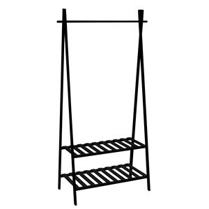 Porte-vêtements en bambou avec 2 étagères, tout noir - Product Image 1