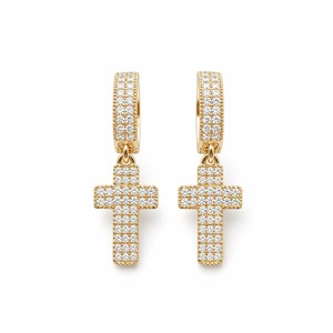 Orecchini a Croce in Oro E649 con Diamanti Taglio Brillante Rotondo Colore H Unisex Gioielli per Cerimonie Religiose - Product Image 1