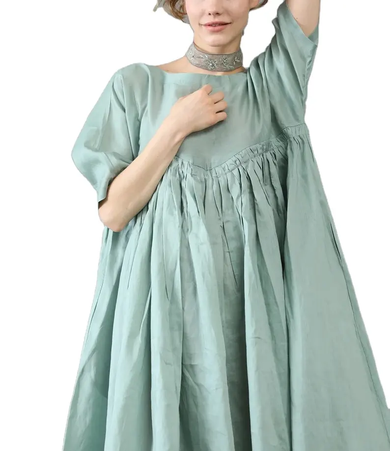 2023 Summer New Women's Cotton Loose Simple Elegant Short Sleeve Style Linen Dress