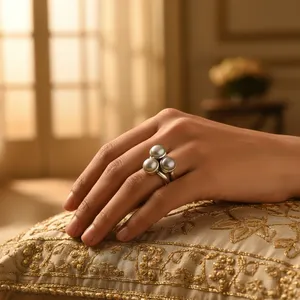 Elegante Anillo de Plata de Ley 925 Chapado en Oro de 18K con Tres Perlas Negras de Grado AAA, Joyería de Lujo Unisex para Regalo - Product Image 2