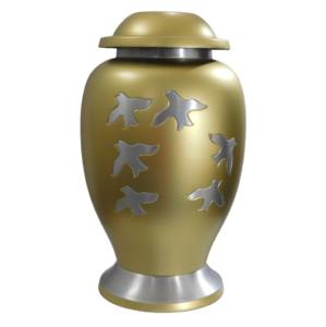 Urnas de cremación para adultos de aluminio clásico superior con diseño de flores y esmalte de color azul marino terminado para cenizas. - Product Image 2