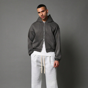 เสื้อกันหนาวมีฮู้ดผ้าเฟรนช์เทอร์รี่โอเวอร์ไซส์ปักลายผ้าคอตตอนแบบมีซิปรูด100% แบบสวมไหล่สองชั้น - Product Image 1