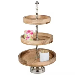 JUEGO DE 3 Cup Cake Server Stand 2 Tier Soporte plegable para pastel para cumpleaños o celebración de fiesta de boda Soporte de diseñador de madera maciza - Product Image 6