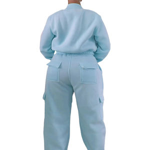 Conjunto de 2 Piezas para Mujer, Sudadera con Capucha de Felpa y Pantalones con Múltiples Bolsillos, Estilo Deportivo Casual, Traje Largo de Invierno, Personalizable, con Cremallera, a la Moda - Product Image 4