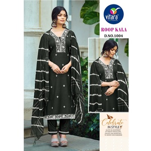 Vêtements ethniques indiens pakistanais qualité coton lourd tissu flammé Kurti Viscose Modal Sibori imprimé Dupatta bas coton coton - Product Image 1