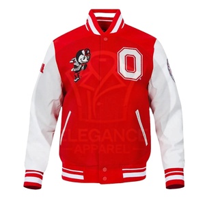 Red <b>Yellow</b> Contrast Color Good Supplier New Arrival Product 2025 With Embroidered Patches Loose Fit Baseball Varsity Jackets - Product Image 1