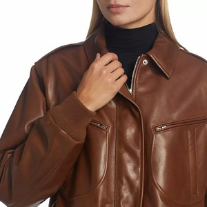 Blouson d'aviateur en cuir personnalisé avec impression de broderie de logo Hommes Femmes Hiver Décontracté Streetwear Fournisseur de vêtements d'extérieur OEM - Product Image 3
