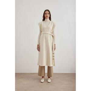 เสื้อคลุมทอสีขาวนวลพร้อมดีเทลเข็มขัด - Product Image 2