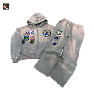 Meilleur survêtement personnalisé lourd 500gsm pour hommes lavage à l'acide soleil délavé impression DTG logo écran hiver Streetwear zippé en détresse - Product Image 3