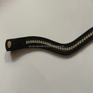 Banda de cuero hecha a mano para cejas de caballo, banda con incrustaciones de 1 Fila de cristales dorados, diamante, cadena ostentosa - Product Image 3