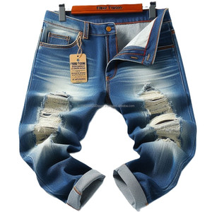 กางเกงยีนส์ขาสั้นผ้าฝ้ายขนาดใหญ่พิเศษสำหรับผู้ชาย, กางเกงยีนส์ซักได้สีพรีเมี่ยมทรงตรงพอดีตัวบูทขากว้างสวมใส่สบายมีสไตล์ - Product Image 6