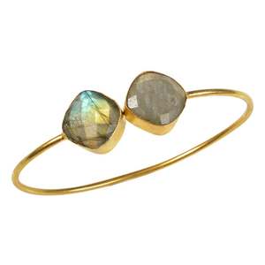 HARI OM CREATIONS Absolute Good Labradorite <b>Rose</b> <b>Quartz</b> 6x9mm Pyramid Shape Bezel Setting Stone 925 Silver Sterling Bangle - Product Image 2